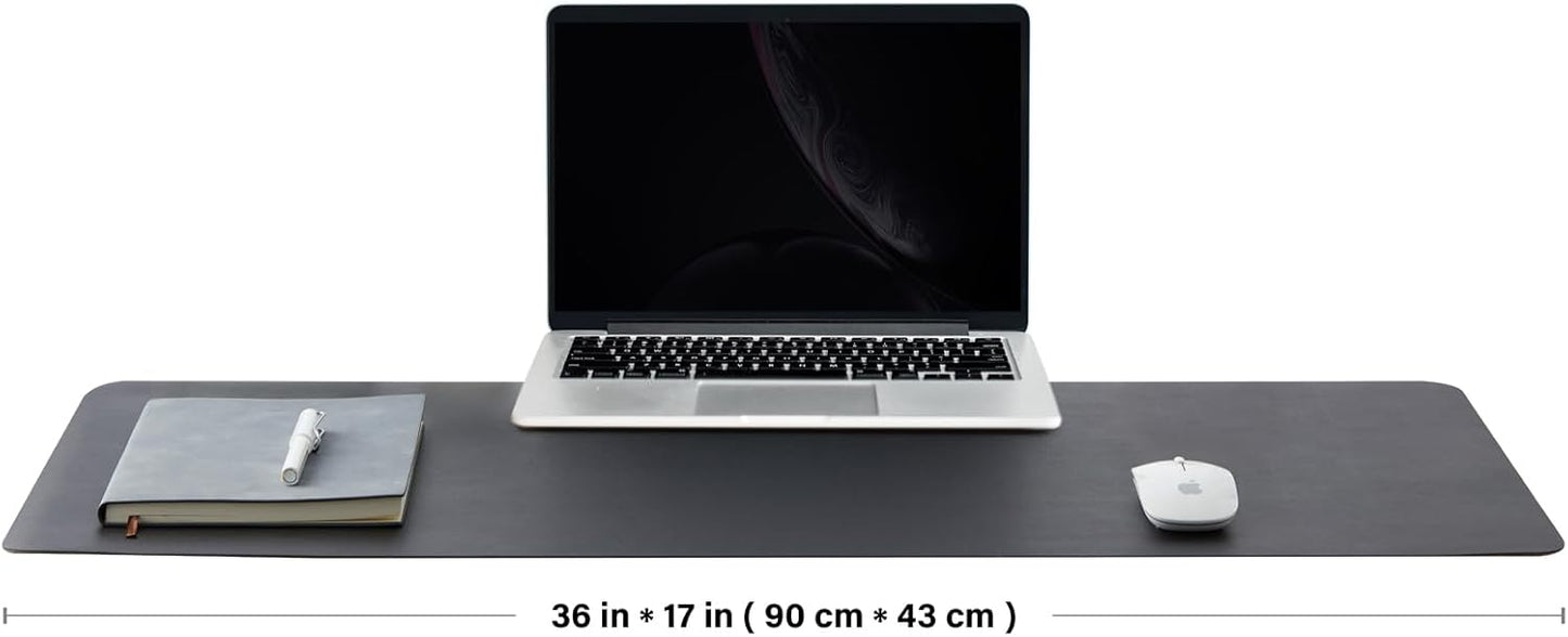 HOMIEAZICOZI Leather Desk Mat - Non-Slip PU Desk Pad for Office and Home - Desk Organization and Accessories - Ideal for Large Mouse Pad and Desk Mats on Top of Desks (Black,36''x 17'') (DPD-B-L)