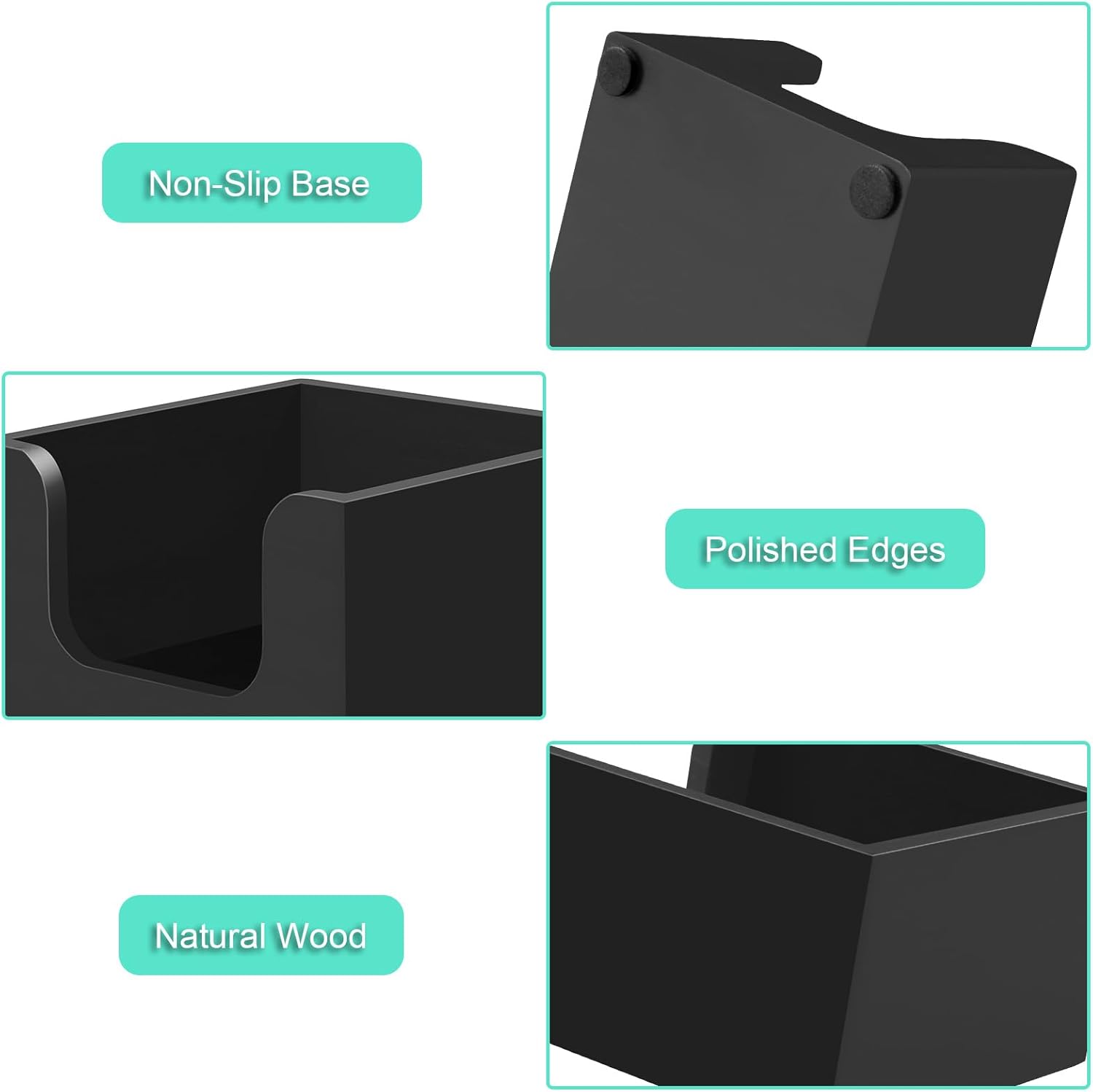 Wood Sticky Note Holder, Post It Note Dispenser for Office Desk Accessories, Self Stick Note Pad Holder, Memo Pad Holder Dispenser Organizer for School Office Desk Supplies, Black