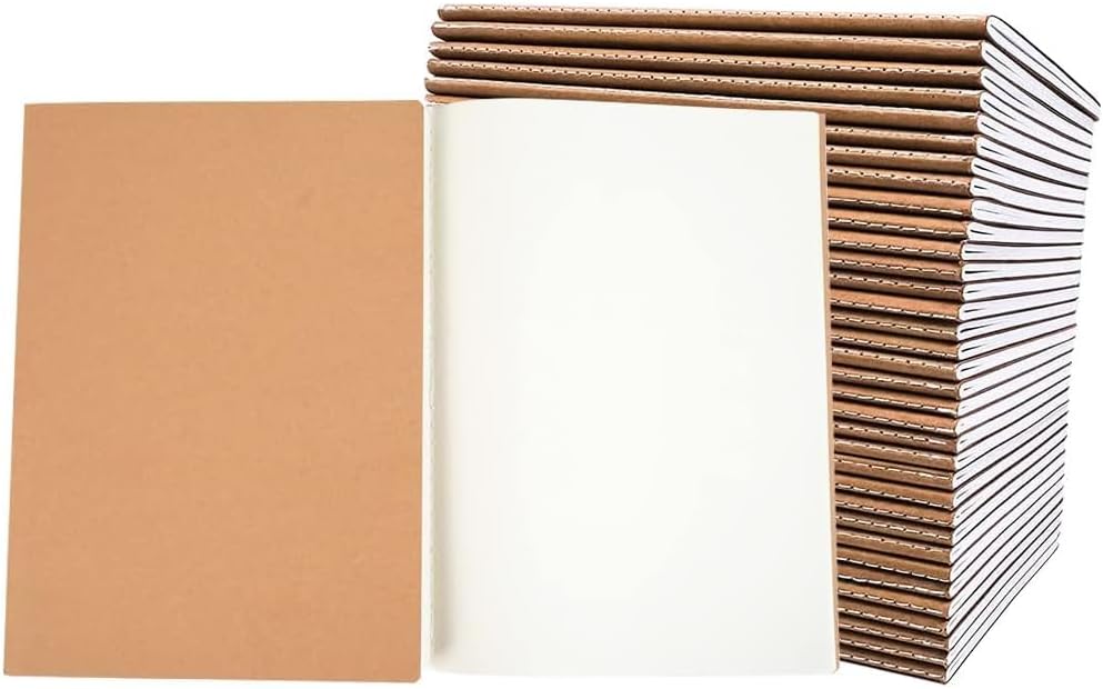 30 Pack A5 Blank Journal Notebook for Travelers, Student Gifts Office and School Supplies, Writing Journal Sketchbook Subject Notebooks Travel Journals Bulk, Kraft Paper, 80 Pages, 40 Sheets, 8.3x5.5