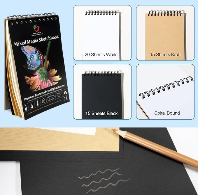 H & B 80-Pack Colored Sketching Art Pencil Set with 3-Color Sketchbook and Coloring Book - Includes Graphite, Watercolor, Metallic, and Oil-Based Colored Pencils