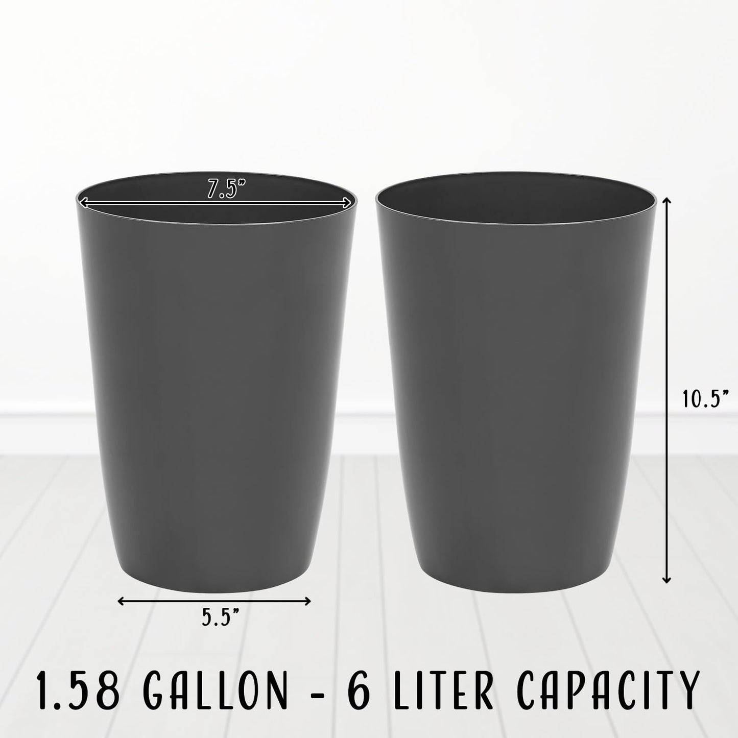 HOLDN’ STORAGE Small Trash Can - Set of 2 Open Top Waste Bin of 1.58 Gallon, Compact Waste Can Perfect for Bathroom, Kitchen, Office, Dorm - Durable Garbage Can - Gray