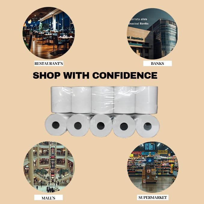 3 1/8" x 230' Premium BPA-Free Thermal Receipt Paper Rolls - Long-Length, Sharp Print Quality, Compatible with POS Systems and Cash Registers (10, 3 1/8” x 230')