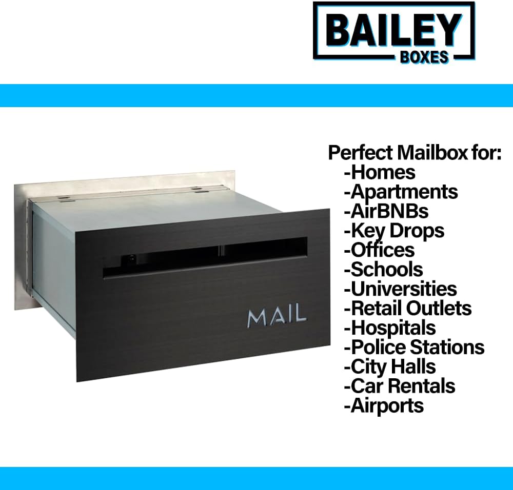 Brick-in Chute Through The Wall Stainless Steel Mailbox - Modern Architectural Locking Design - 8.75" H x 15.75" W - Enhance Your Home with The Melton from Bailey Boxes