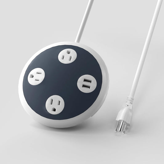 3 Multi Outlet Power Strip Surge Protector with 2 Quick USB Charging Ports, OviiTech Round Desktop Charging Station,UFO Shape, ETL Certified, Black and White