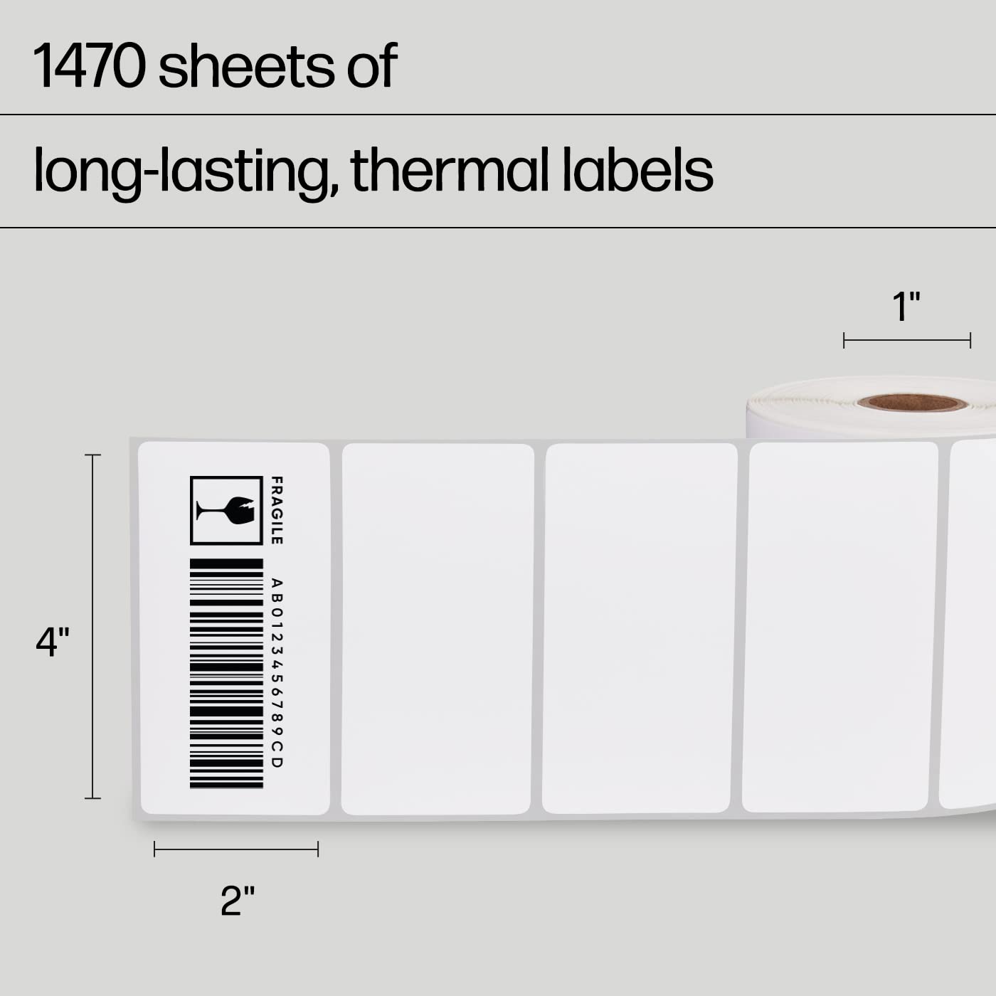 HP 4” x 2” Direct Thermal Shipping Labels, 2 Rolls, 735 Sheets per Roll, Multipurpose Thermal Labels for Personal or Business Use, Compatible with HP and Other Thermal Label Printers, White