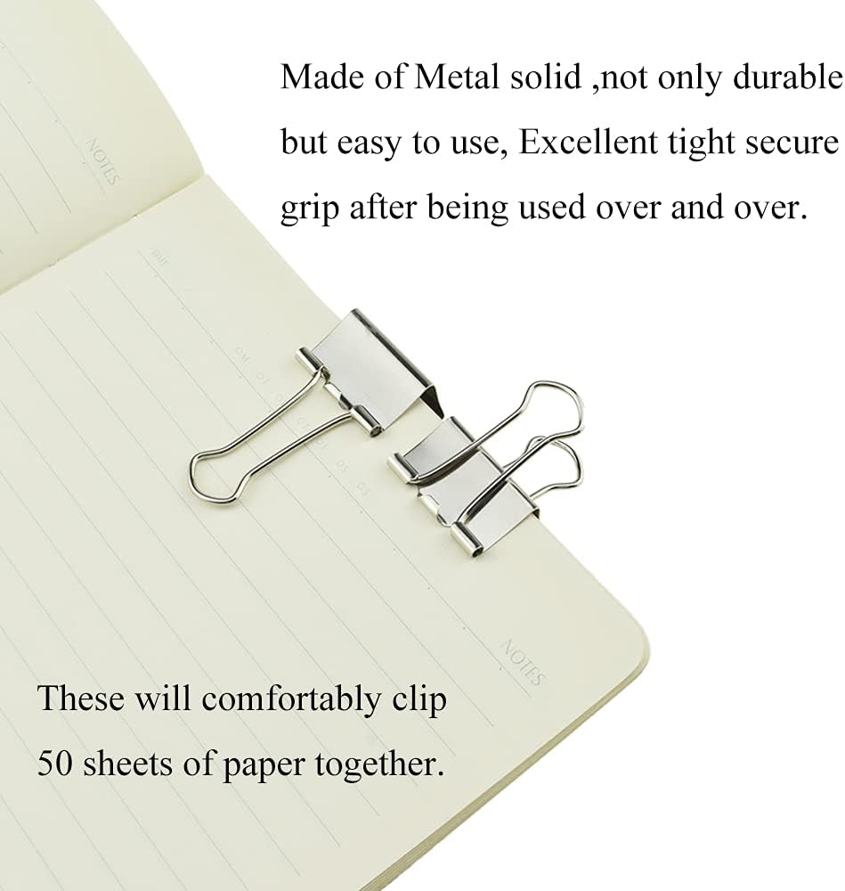 HAHIYO Binder Clips Paper Clamps Spring Steel Sturdy 0.98 inches Width 0.31 Inch Capacity No Sharp Edges Heavy Duty Tight Grip Reusable Silver Metal Bright Finish for Home Office School 25 Pack