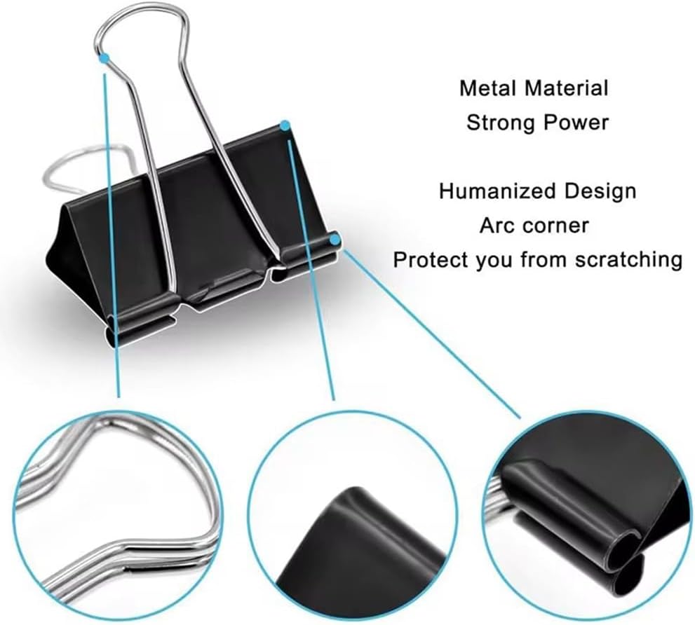 100 Pack Medium Binder Clips, Standard 32mm/1.25 in Binder, Durable Medium Black Binder Clips Bulk, Office Binder Supplies, Paper Binders, Metal Binders for Filing, Office, School, Home