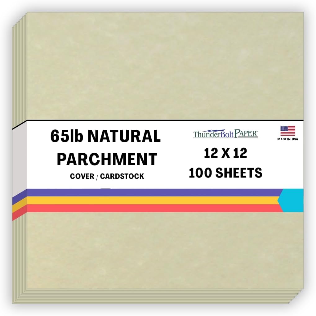 100 Natural Parchment 65lb Cover Paper Sheets 12 X 12 Inches Cardstock Weight Colored Sheets 12" X 12" (12X12 Inches) Scrapbook Album|Cover Size - Printable Old Parchment Semblance