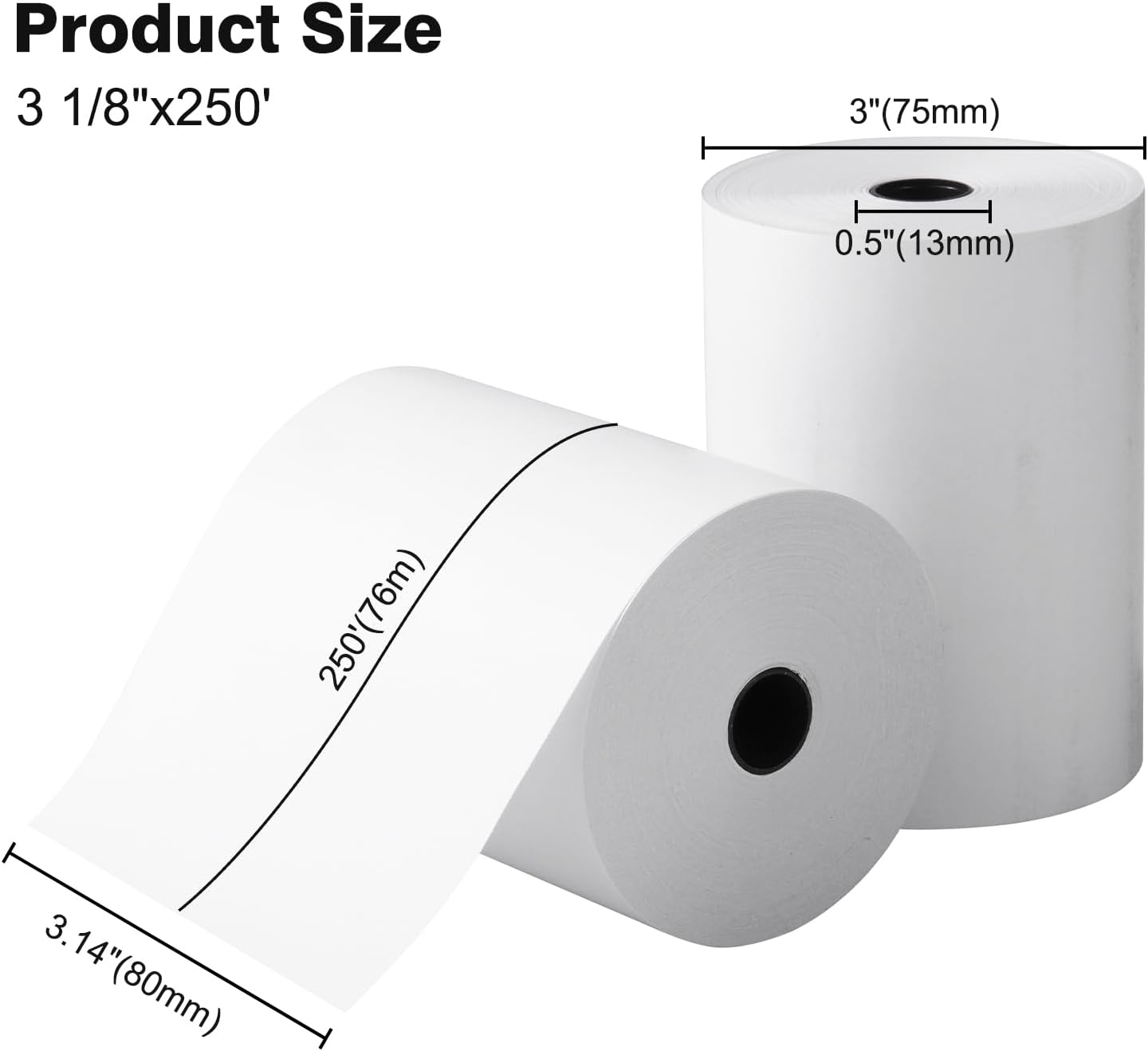 20 Rolls, GOLDEN WIND Thermal Paper Receipt, 3 1/8"x250', Fits most of Cash Registers/POS Thermal Printers. 80 (W)*75mm (Roll diameter).