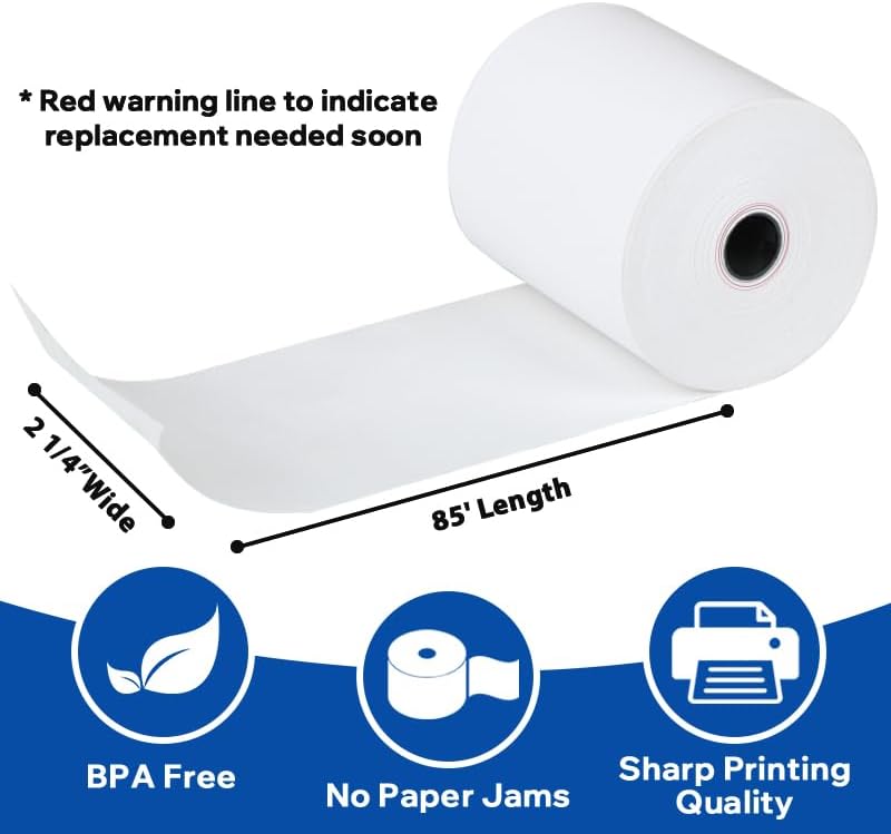 2 1/4" x 85' BPA-Free Thermal Receipt Paper Rolls 50 Rolls