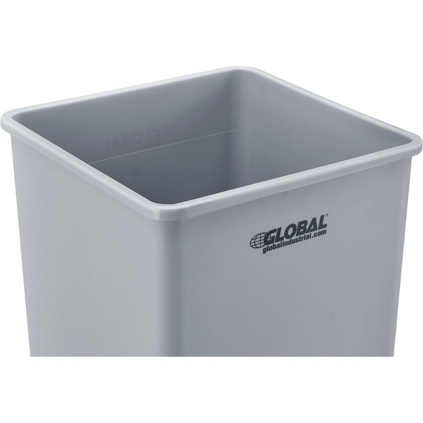 Global Industrial Square Plastic Garbage Can, Open Top, 55 Gallon Capacity, Indoor/Outdoor Rated, 19-1/2"W x 19-1/2"D x 34"H, Utility Trash Can, No Lid, Gray