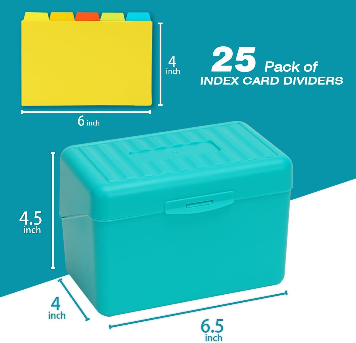 H4D Index Card Holder 4x6 Inches with 25 Plastic Dividers, Teal