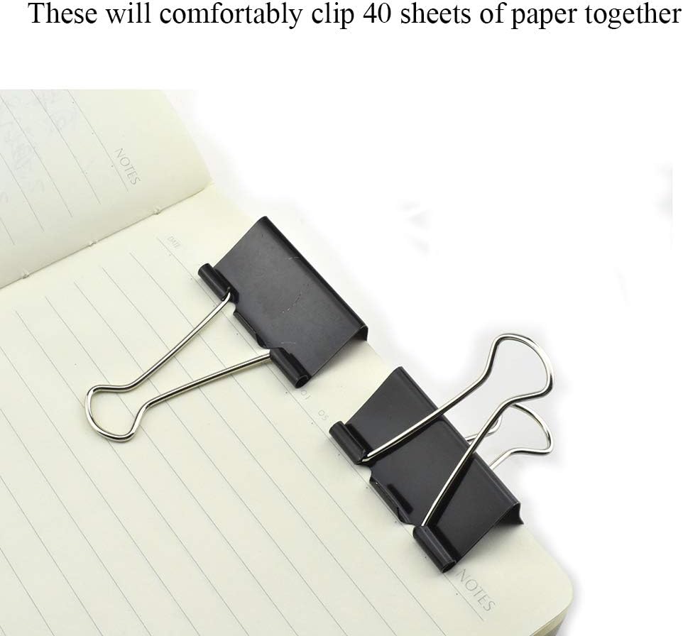 HAHIYO Binder Clips Paper Clamps Spring Steel Sturdy Medium 1.57 inches Width 0.55 Inch Capacity No Sharp Edges Heavy Duty Tight Grip Reusable Black Metal Bright Finish for Home Office School 30 Pack