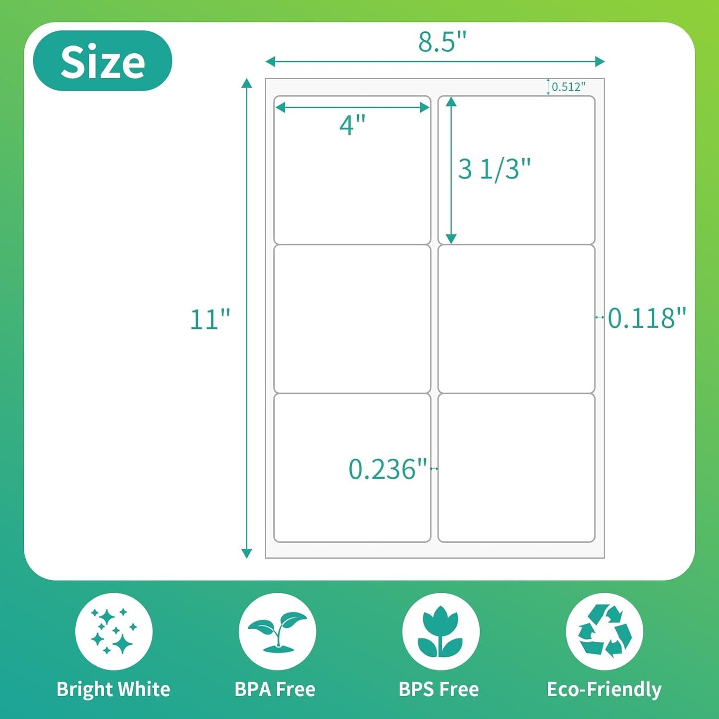 100 Sheet/600 pcs InpourPack 6 UP 4" x 3-1/3" Shipping Address Labels for Laser Inkjet Printer, Self Adhesive, Blank Mailing Labels