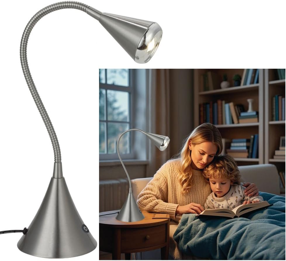 HomeFocus - Bedside Table Lamp,LED Desk Lamp,Reading Light,Eye-Caring for Reading Lamp,LED 5W,Touch dimmable Bedside lamp,Bedside Night Light,Metal,Satin Nickel.