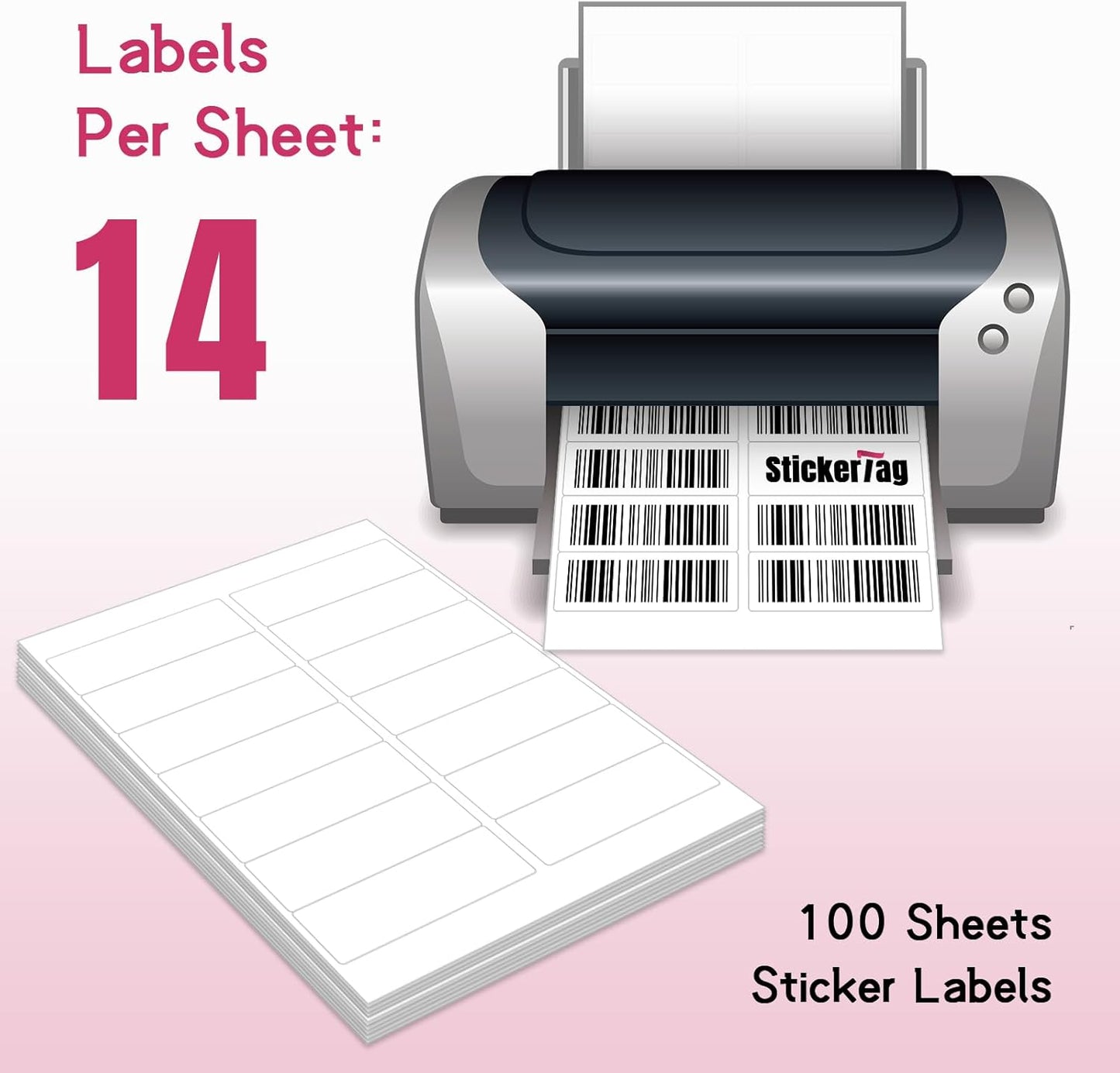 14UP 4" x 1-1/3" Shipping Labels Compatible with Laser & Inkjet Printers, Address Mailing Labels Self Adhesive Stickers (100 Sheets)