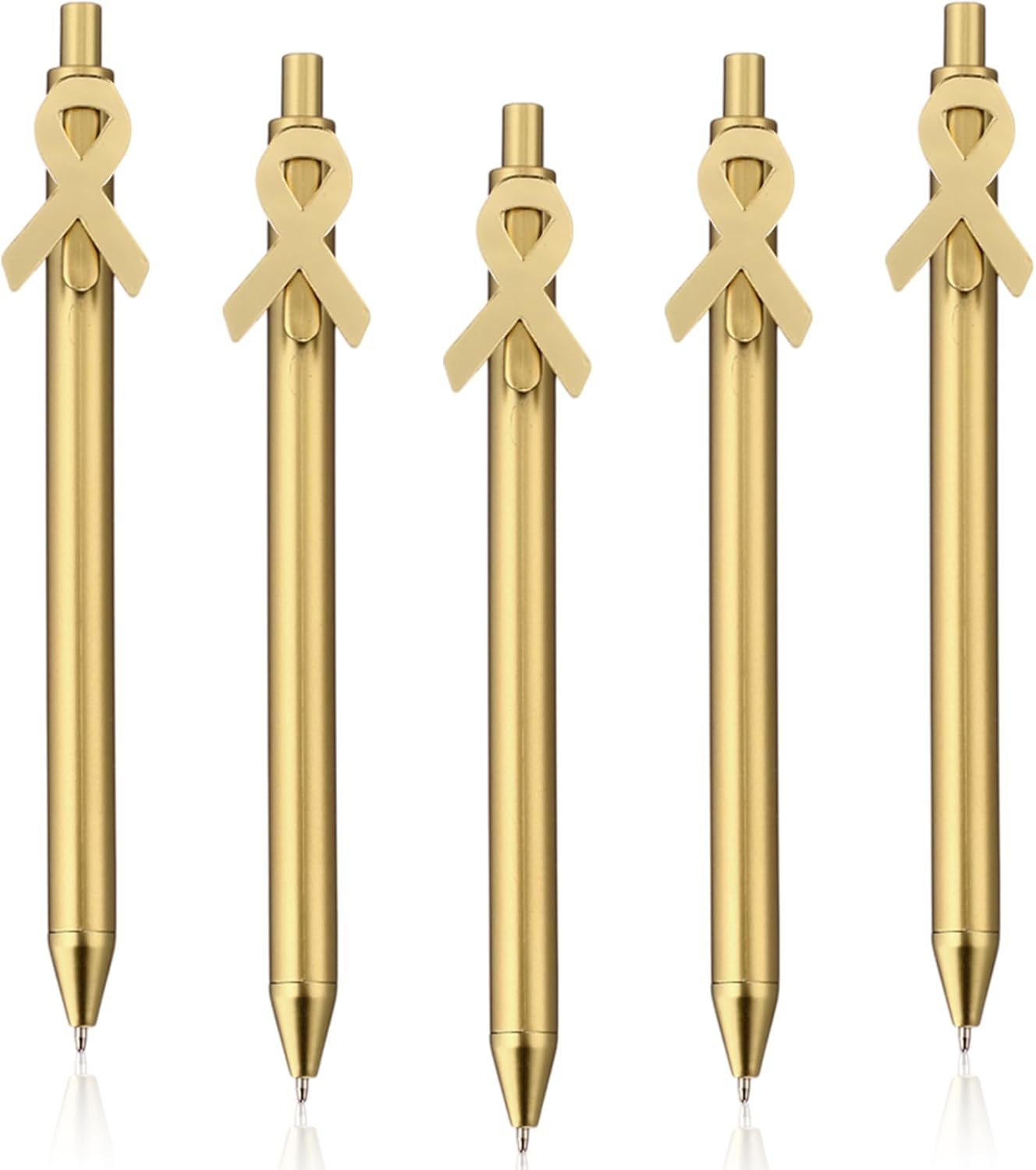 30 Pcs Gold Metallic Slim Ballpoint Pens Bulk Retractable Black Ink Medium Point (0.5mm) Smooth Writing Pens for Wedding Bridal Shower Business Office Students Teachers (Ribbon Style)