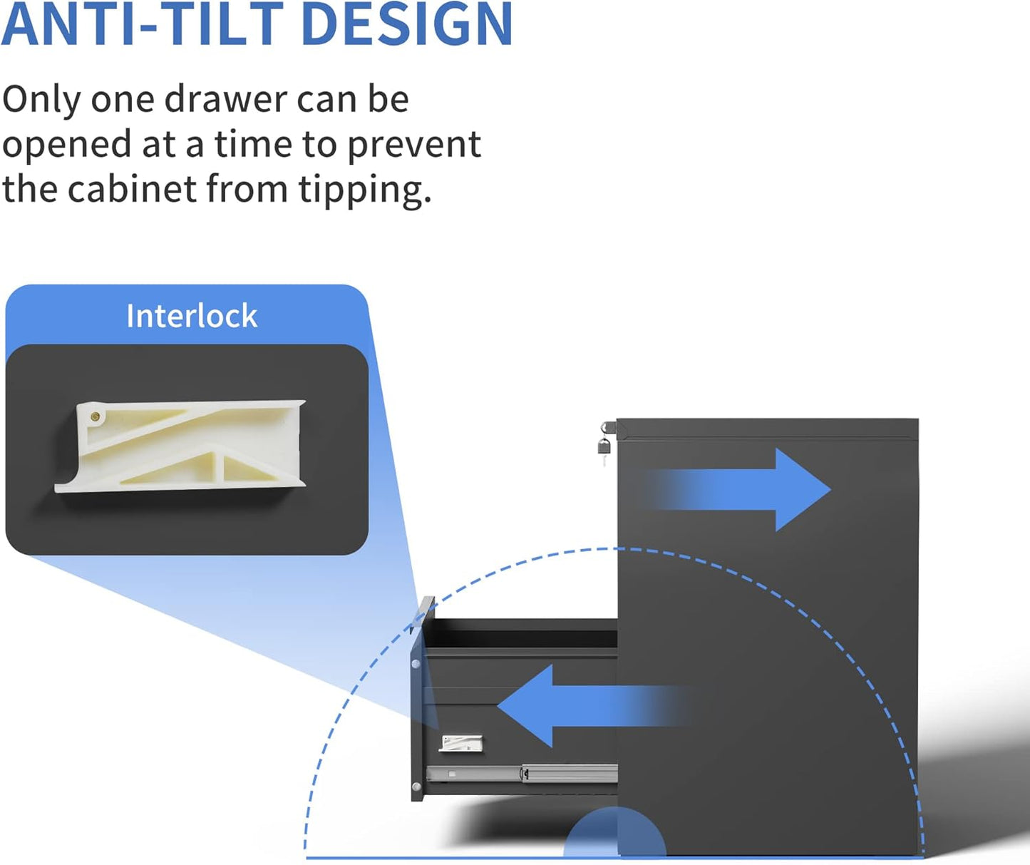 2 Drawer File Cabinet with Lock, Vertical File Cabinet with Lock, Locking File Cabinet Hanging Files for A4/ Legal/Letter,White
