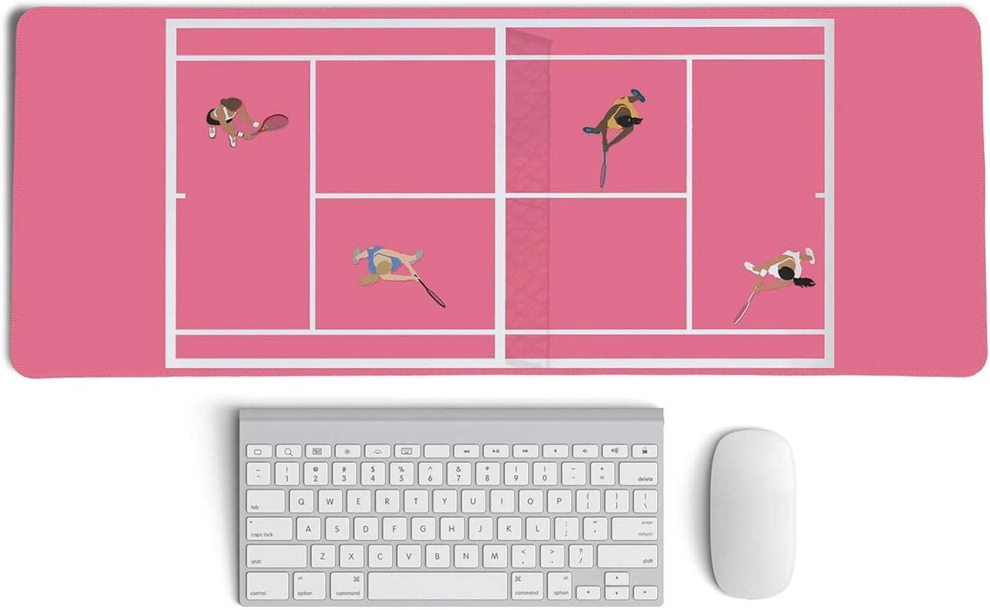 Girly Pink Preppy Desk Mat,Coquette Pink Tennis Court Mouse Pad,Tennis Sport Art Mouse Pad,Gift for Tennis Players,XL Large Laptop Desk Mat for Girls Dorm Home Office,31.5x11.8 Inch