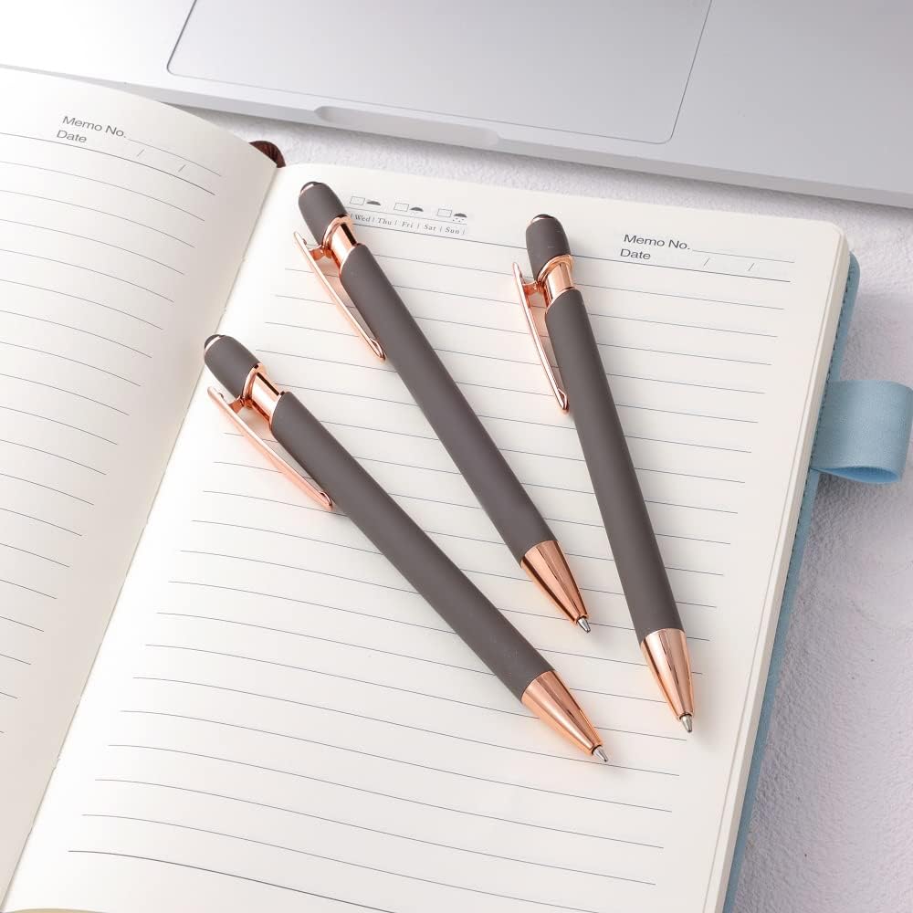 12 PCS 2 in 1 Stylus Ballpoint Pen with Stylus Tip, 1.0 mm Black Ink Metal Pen Stylus Pen for Touch Screens (Rose Gold & Gray)