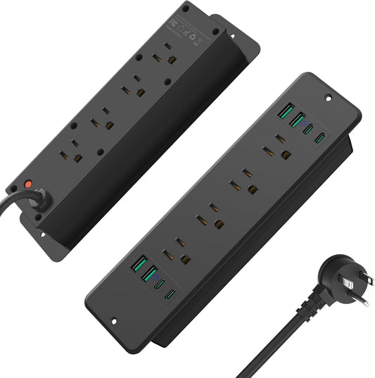 HHSOET 16 in 1 Recessed Power Strip Flat Plug, 45W Fast Charging Furniture Outlet with USB, Conference Recessed Surge Protection with 8 AC Plugs, 4 USB Ports 4 USB-C, 10ft Power Cord.(Black)