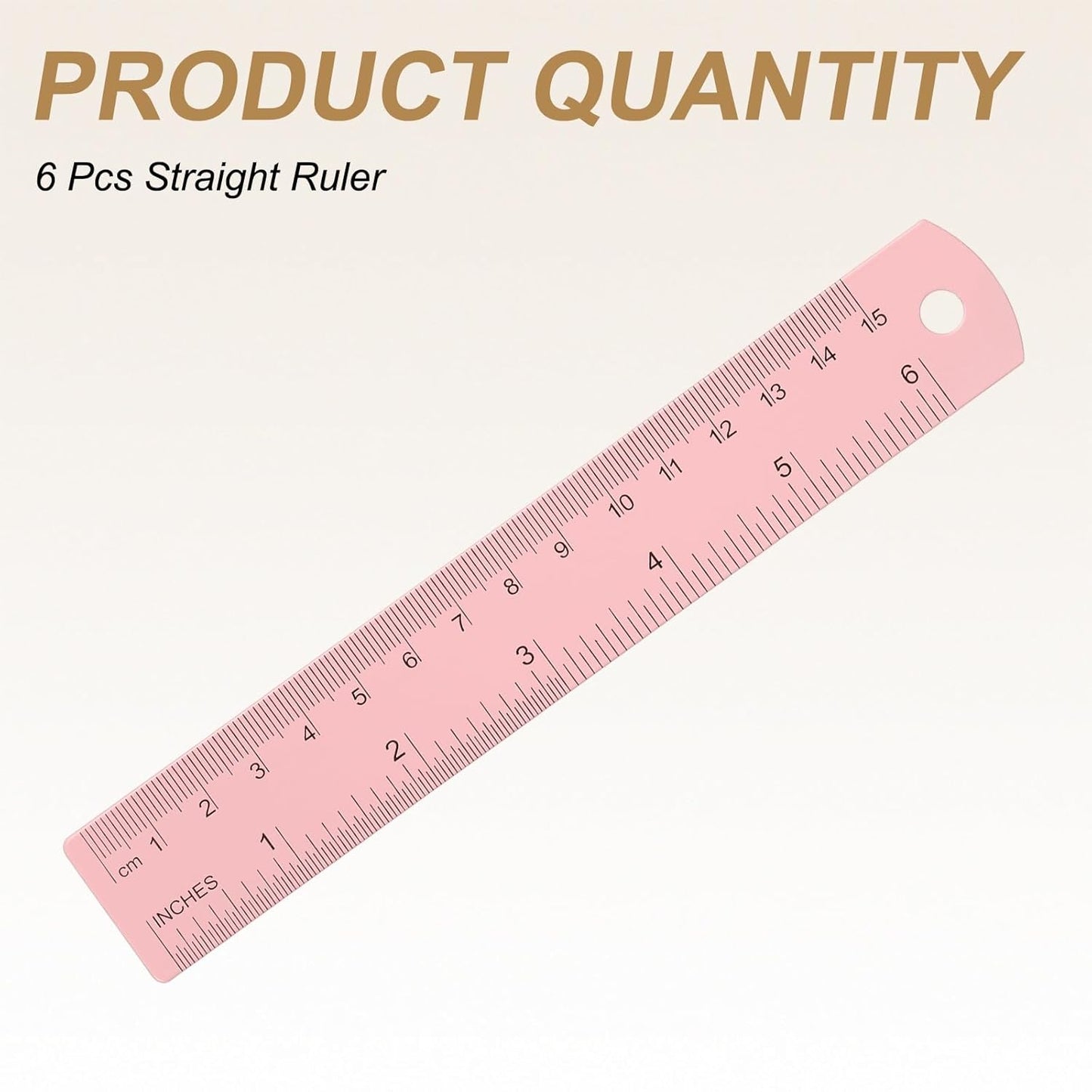 HARFINGTON 6pcs Metal Straight Ruler 15cm Metric SAE Aluminum Alloy Measuring Rulers Scale Tool with Hole for Measure Study Reading Classroom Office, Pink