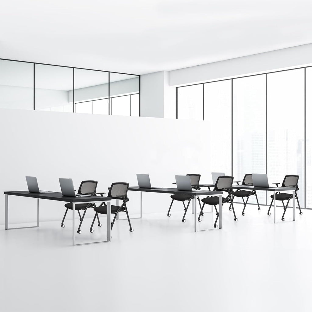 50 Pack Conference Room Chairs with Wheels and Sliding Armrest,Foldable Nesting Chair for Office School Church Waiting Room Black