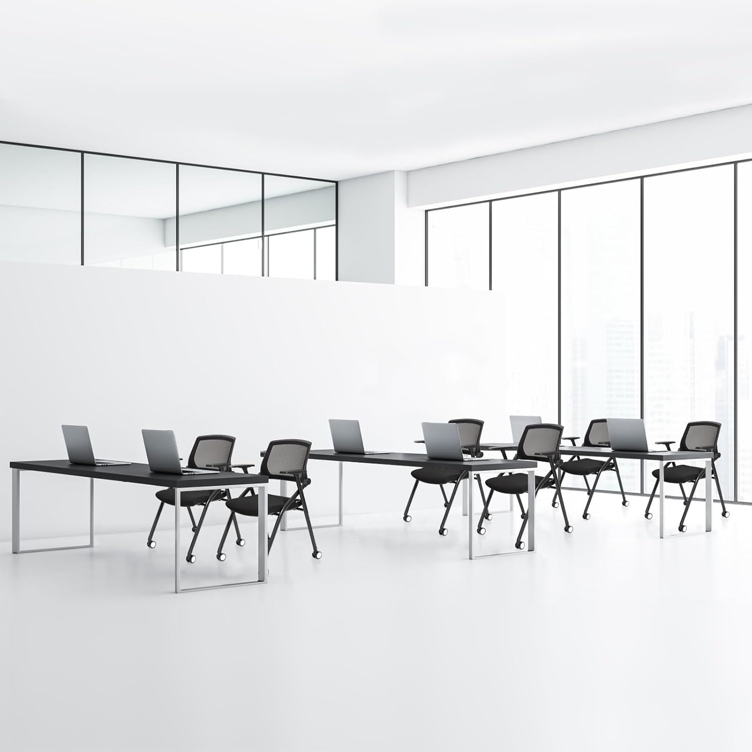 50 Pack Conference Room Chairs with Wheels and Sliding Armrest,Foldable Nesting Chair for Office School Church Waiting Room Black