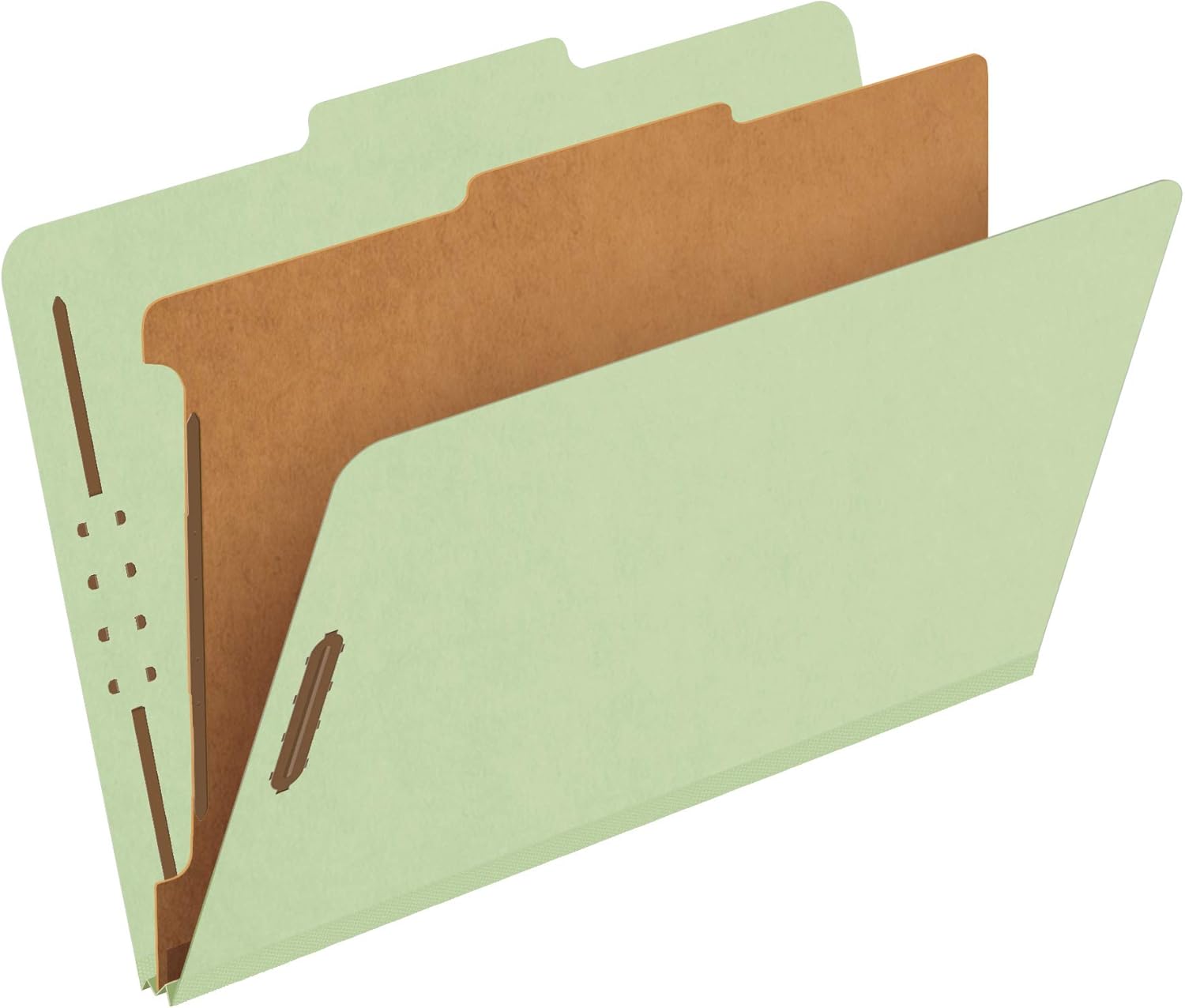 Pendaflex Recycled Classification File Folders, 1 Divider, 2" Embedded Fasteners, 2/5 Tab Cut, Legal Size, Light Green, Box of 10 (28776R)
