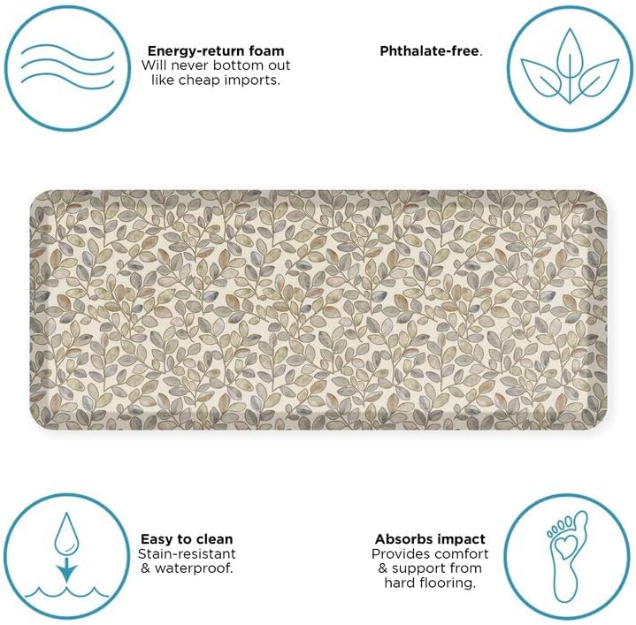 GelPro Designer Comfort Cushioned Anti-Fatigue Standing Kitchen Floor Mat, Padded Stain-Resistant, Waterproof, Non-Slip Comfort Padded Desk/Office Mat - Orchard Almond Kitchen Mat 20x48