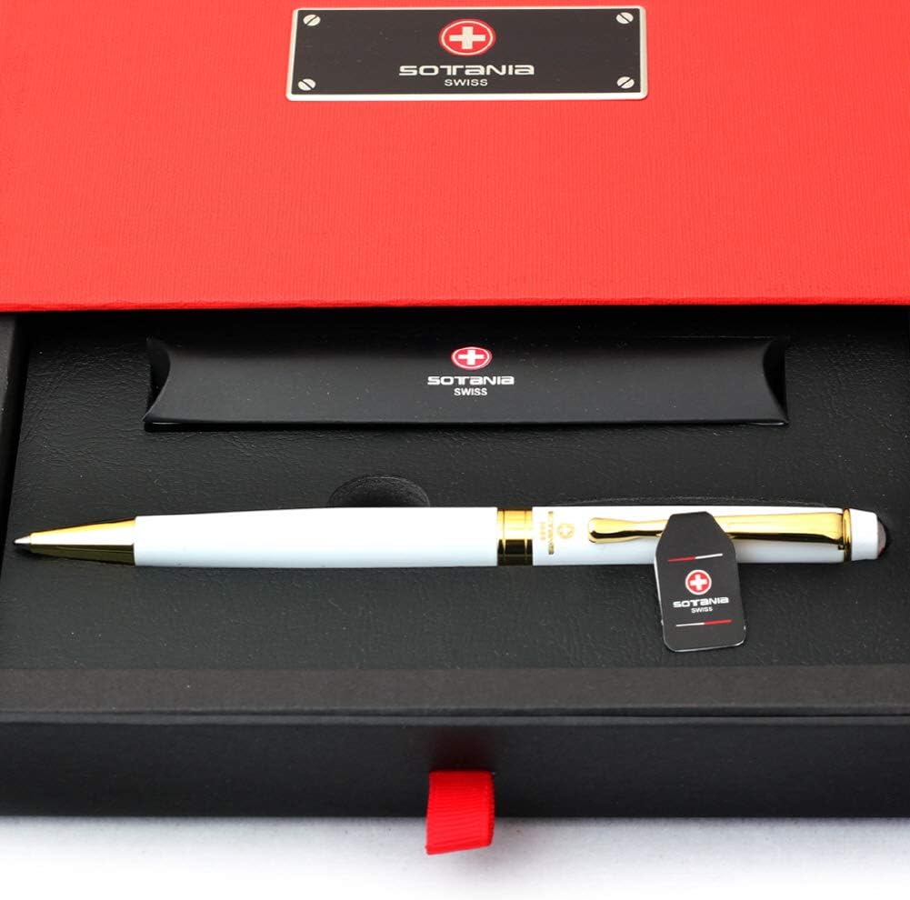 Free Engraving - Personalized Swiss Expert Black Ballpoint Pen, Medium Point, Roller pens, Groomsmen Gift, Free Custom Engraved Gifts for Men, Women (White)