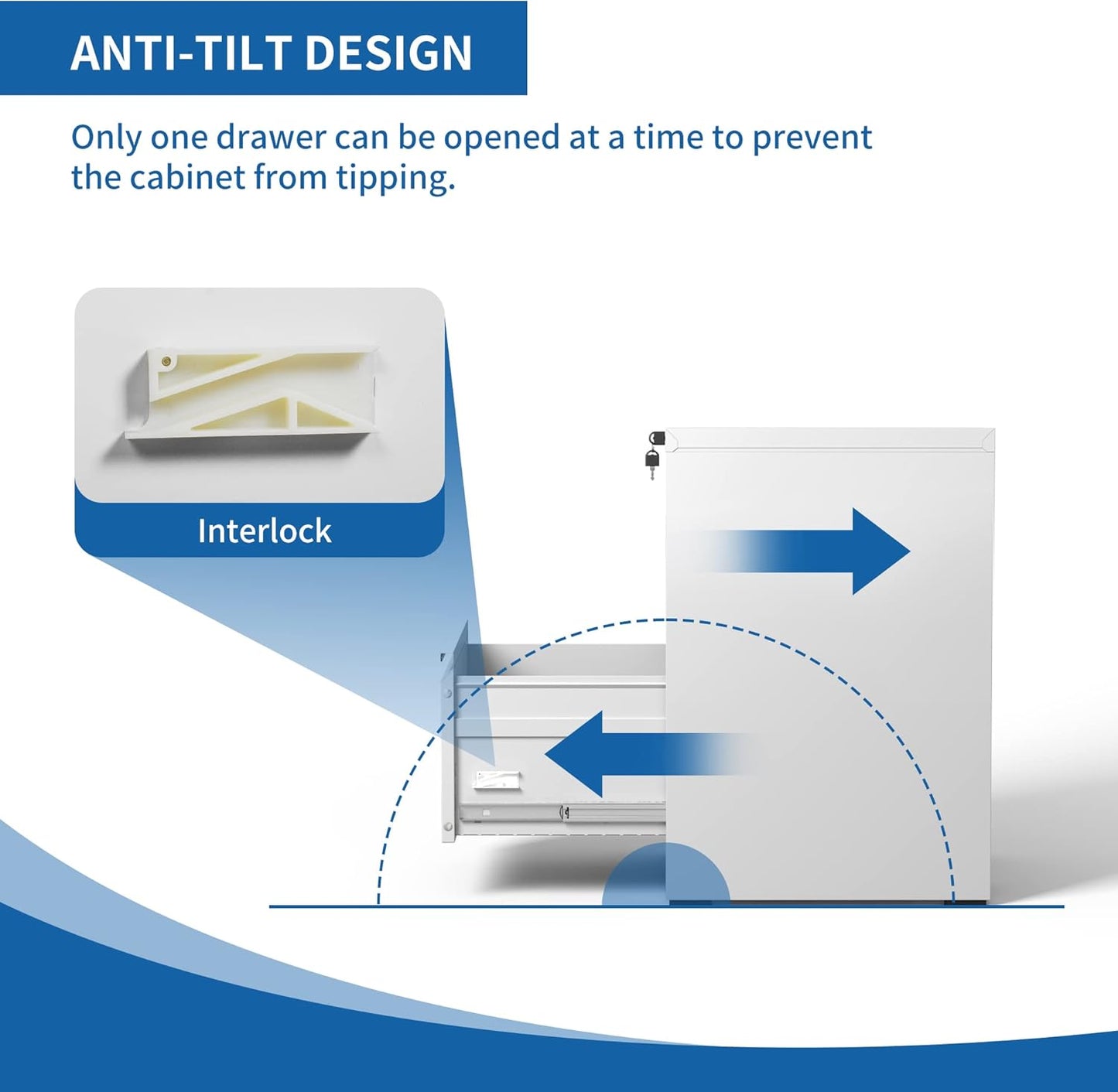 2 Drawer File Cabinet for Home Office, Vertical File Cabinet with Lock, Locking File Cabinet Hanging Files for A4/ Legal/Letter, Require Assembly, White