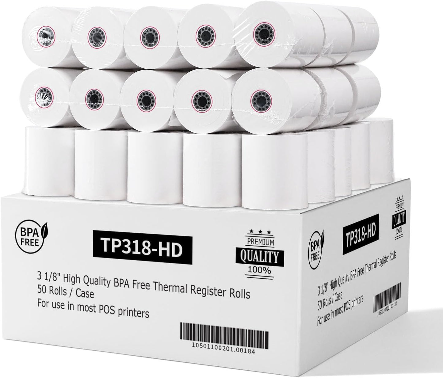 3 1/8 x 230 Thermal Paper Receipt Rolls (50 Pack) 55 GSM Premium Quality, BPA Free Receipt Paper Compatible with Most POS Systems, Cash Registers, Thermal Receipt Rolls
