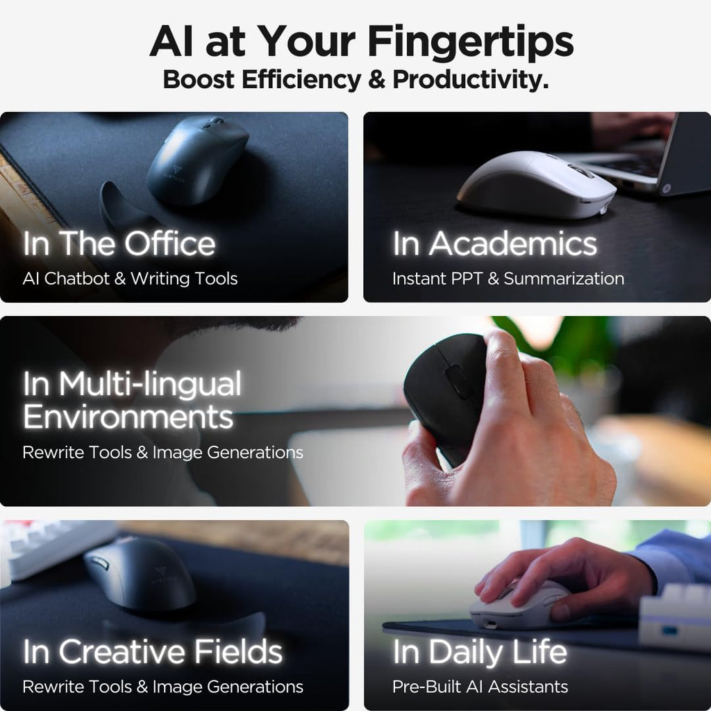 Virtusx AI Mouse, Jethro V1 – AI Voice & Audio Recorder, Note Taking Mouse for Computer & Laptop with Centralized AI Software, AI Writing Tools, Voice Typing, Transcribe, Translate & Summarize