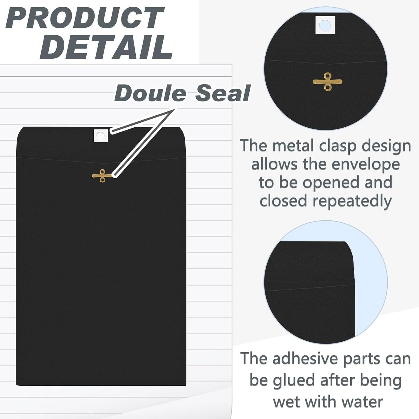 Geyee 100 Pcs Clasp Manilla Envelopes 6 x 9 Inch Gummed Colored Envelopes for Storing or Mailing for Home Office Business Supplies(Black)