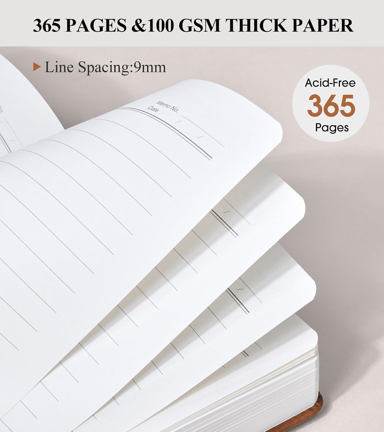 365 Page Thick Lined Journal Notebook for Men Women, B5 Large Leather Journals for Writing, Hardcover Notebooks for Work, School, Note Taking, Business, Travel Diary, College Ruled 7.6" x 10"