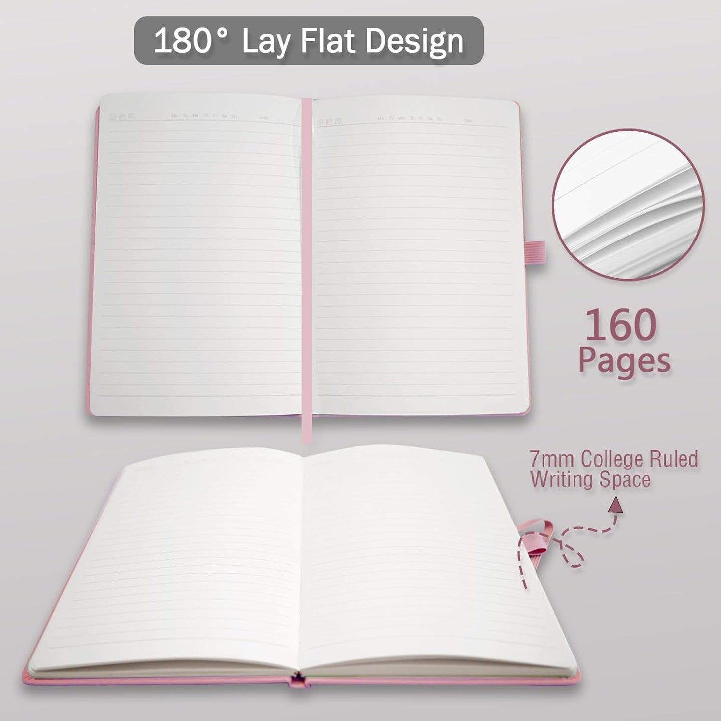 Hardcover Notebooks, A5 Lined Journals Notebook for Writing 160 Pages, 8.2 x 5.5 inch, Classic Ruled Notebooks for College/Work/Travel (Pink, 1 Pack)