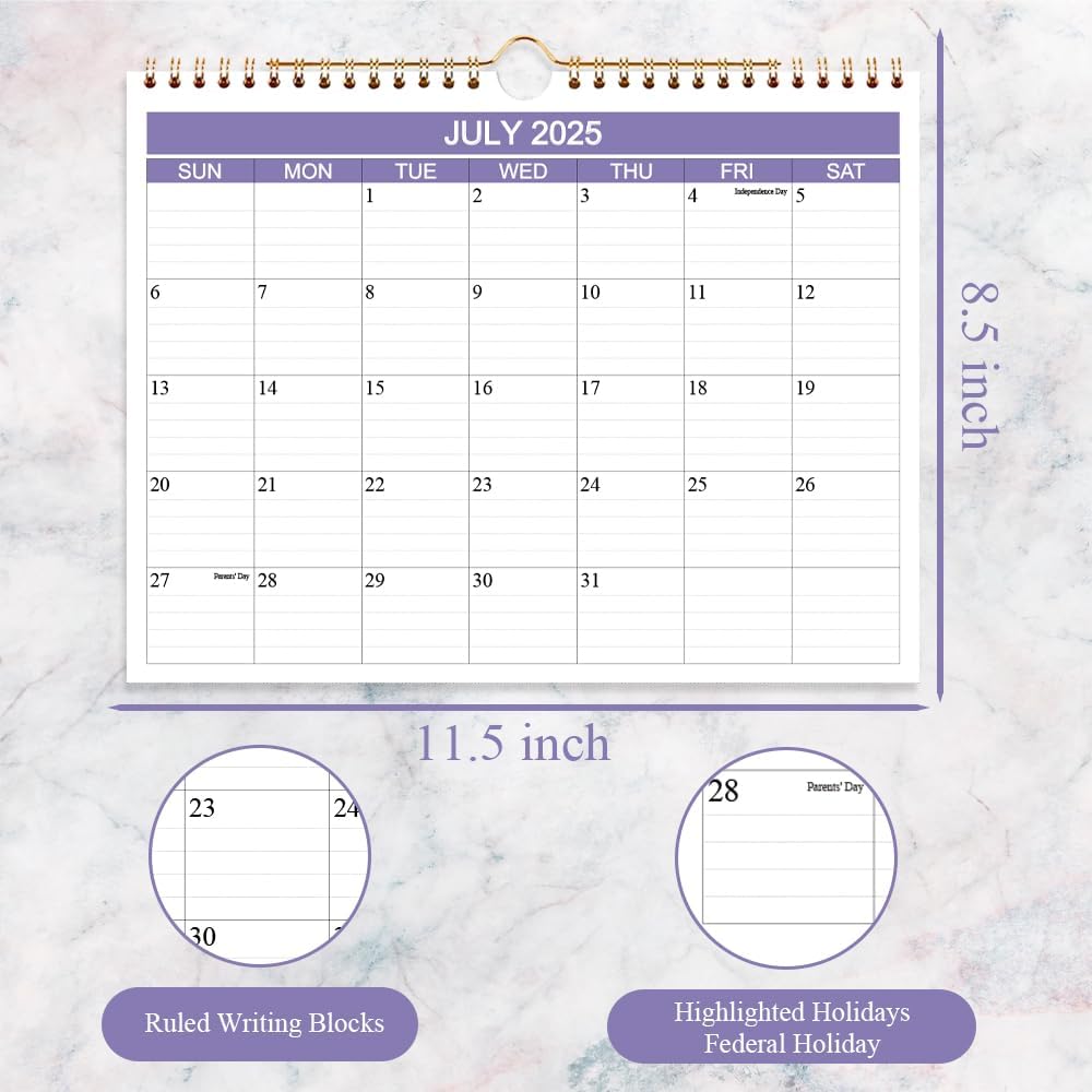 2025-2026 Calendar- Wall Calendar 2025-2026 Runs from July 2025 to December 2026-18 Months Calendar with Thick Paper for Planning and Organizing for Home or Office, 8.5 x 11 Inches, Purple
