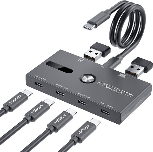 10Gbps USB C Hub, 6 Ports USB C Splitter, USB C to USB C Hub for PC, Laptop, MacBook Pro/Air, iMac, Surface Pro, Chromebook, Etc(HUB ONLY, Not Support Charging/Monitor)