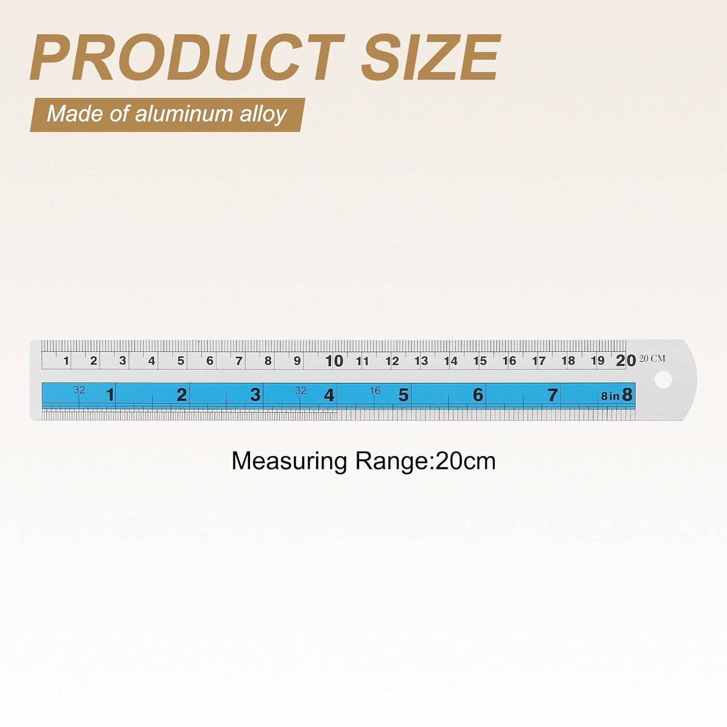 HARFINGTON 4pcs Metal Straight Ruler 20cm Metric SAE Aluminum Alloy Measuring Rulers Scale Tools with Hole for Measure Study Reading Classroom Office, Blue