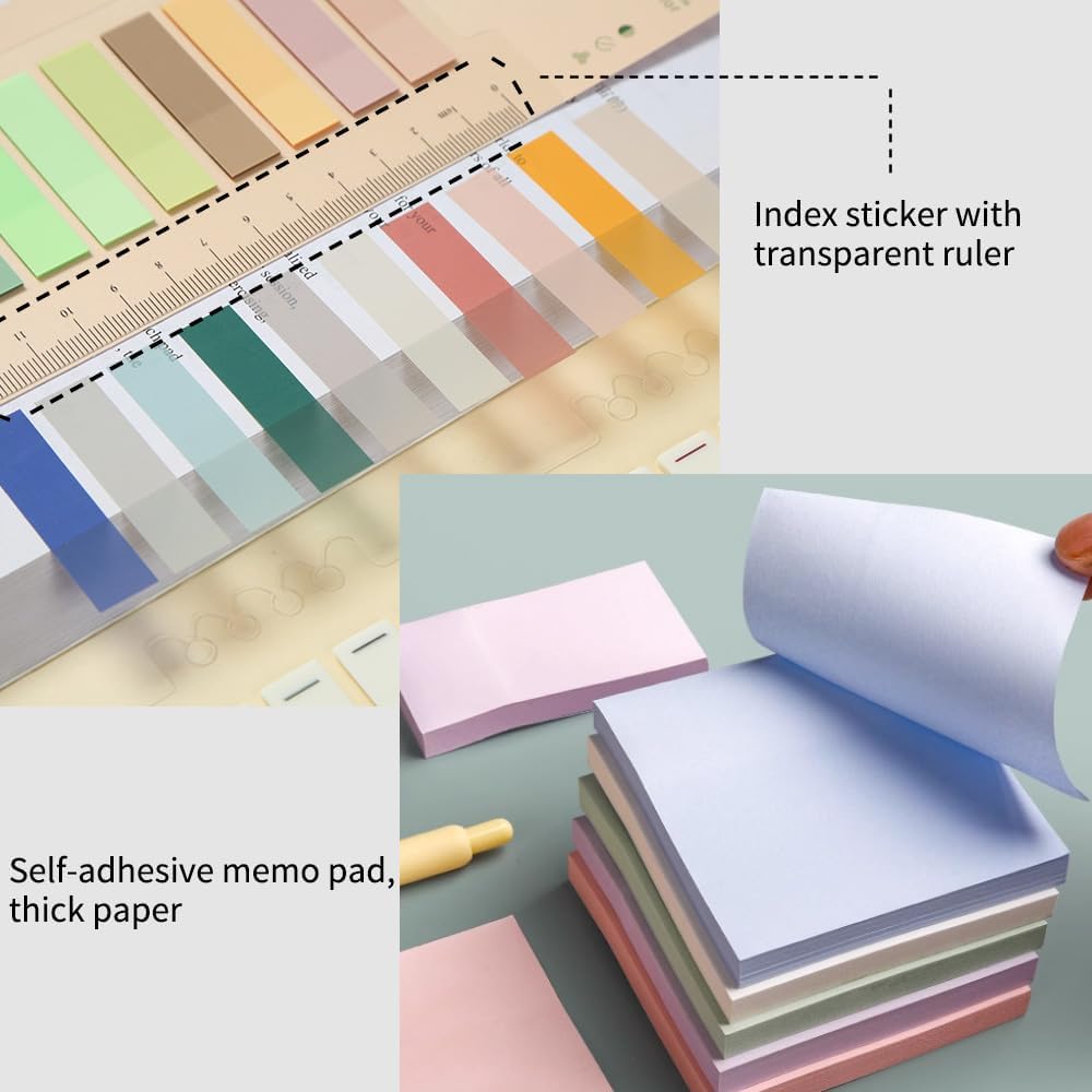 HVOMO Stationery Set,1 large-capacity pencil case,5 quick-drying pens,50 waterproof stickers,2 sticky note pads(200 sheets),1 set of 10-color index labels (200 sheets),Student stationery gift (Blue)