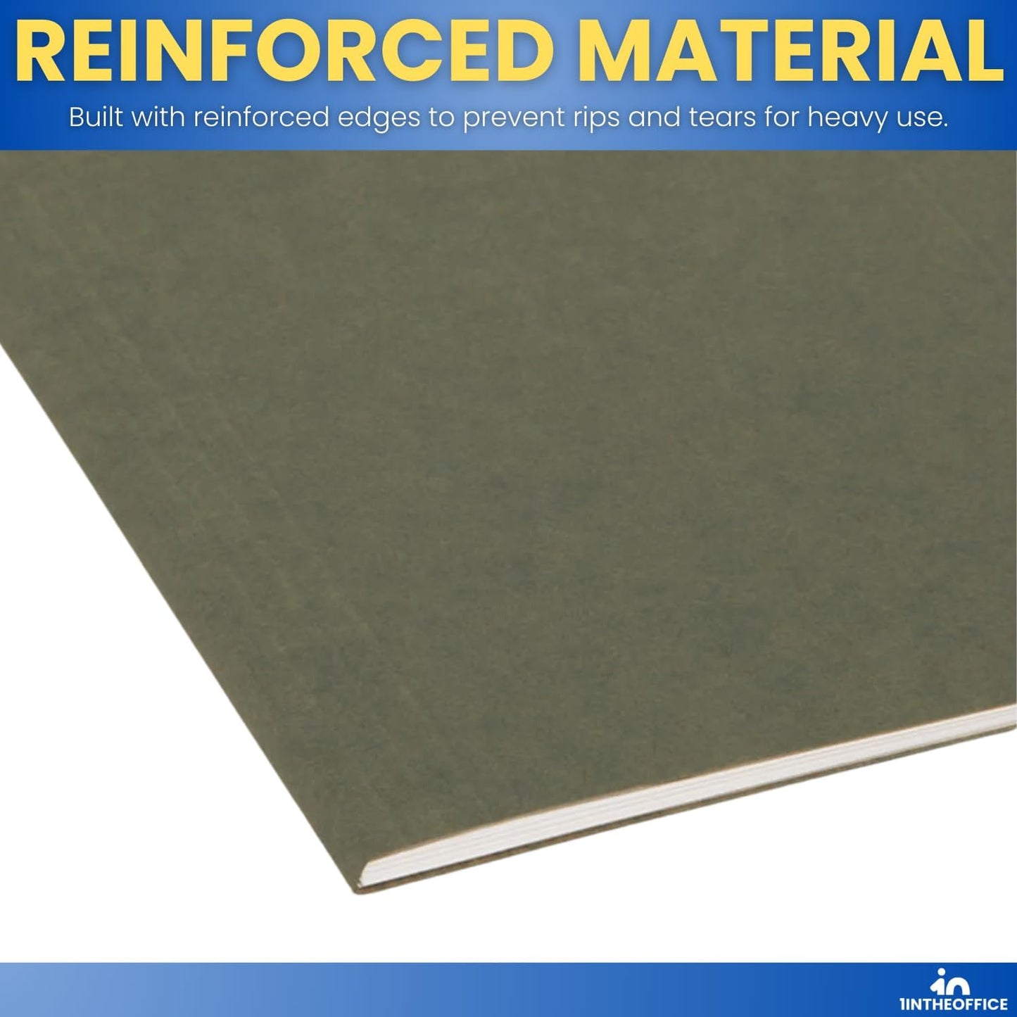 1InTheOffice Green Hanging File Folders Letter Size, Hanging Organizer File Folders, File Cabinet Folders, 1/5 Tabs, 11 pt, 50 Pack