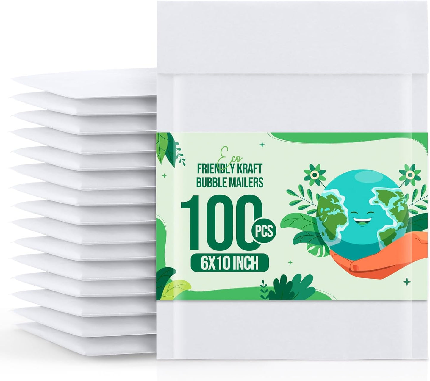 Fuxury White Kraft Bubble Mailer 6x10" 100 Pack Usable Size 6x9" Thick Padded Envelopes Self Seal Bubble Envelopes Waterproof Cushioned Padded Mailers for Small Business Shipping Invoices Cards