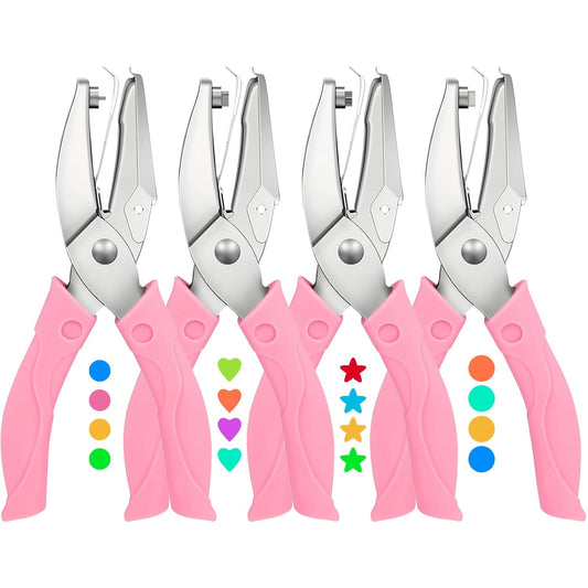 4 Pack Handheld Hole Paper Punch Kit,Single Hole Punch, Heart and Star Hole Punch, Rubber Handled
