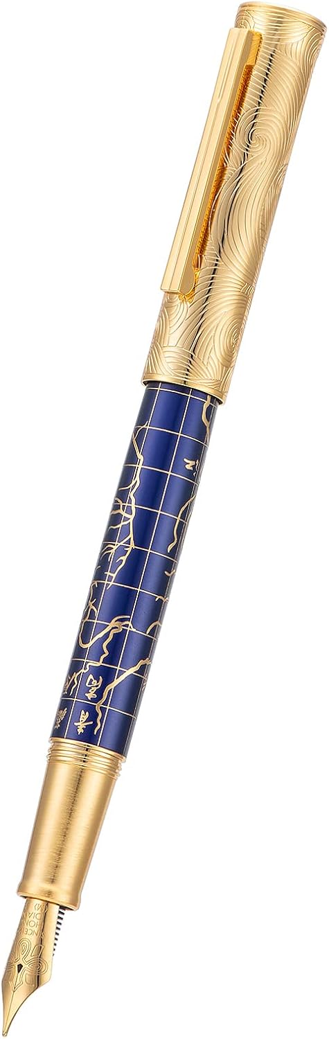 Hongdian 8041 Qinghai-Tibet Plateau Souvenir Fountain Pen, Iridum Medium Golden Nib with Metal Pen Box Set
