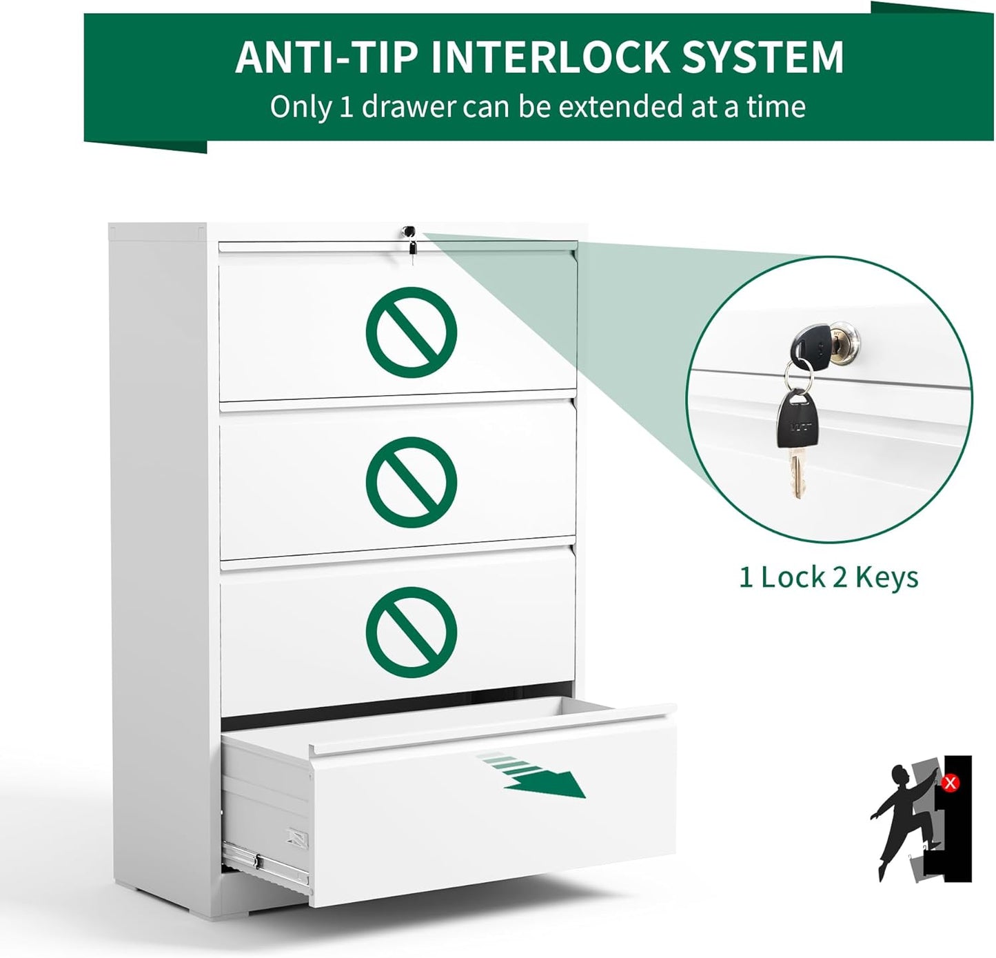 4 Drawer Lateral File Cabinet, Metal Filing Cabinets for Home Office, Steel Storage Wide File Cabinet for Letter/Legal/F4/A4 Size with Hanging Bars, Assembly Required (White)