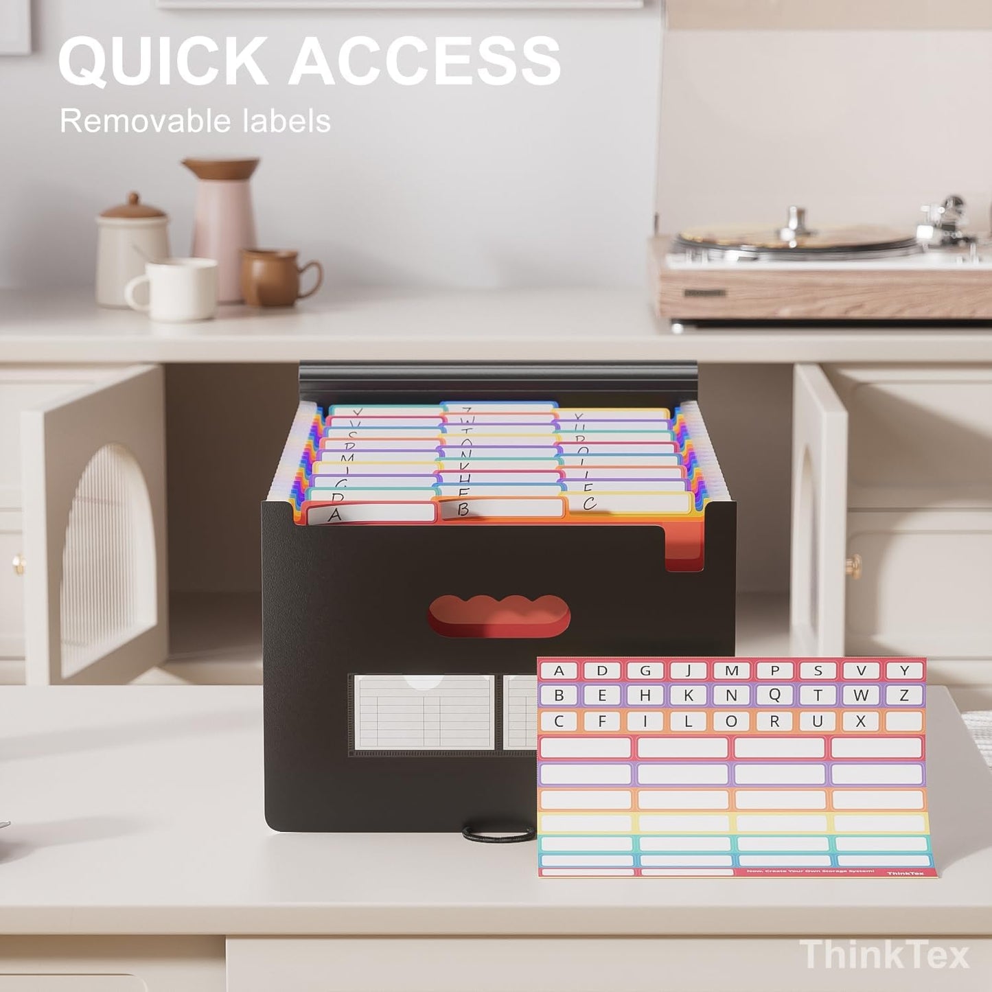 26 Pockets Accordion File Folder Organizer, Expanding Filing Box A4 Letter Size Expandable File Folders, Plastic Accordion Document Paper Coupon Bill Receipt Organizer with 3 A-Z Alphabet Colored Tabs