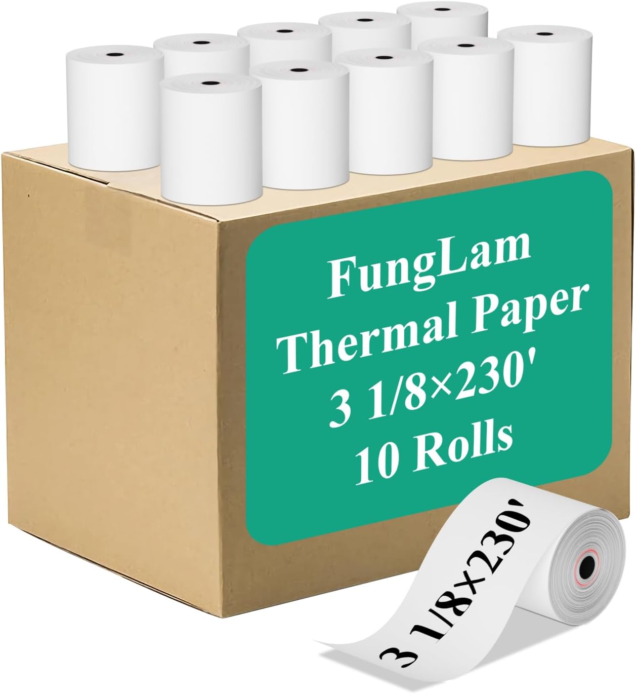3 1/8" x 230' Thermal Paper Receipt Rolls, Premium Quality Thermal Printer Paper Compatible with Most POS Systems, Cash Registers，Credit Card Paper（10Rolls）