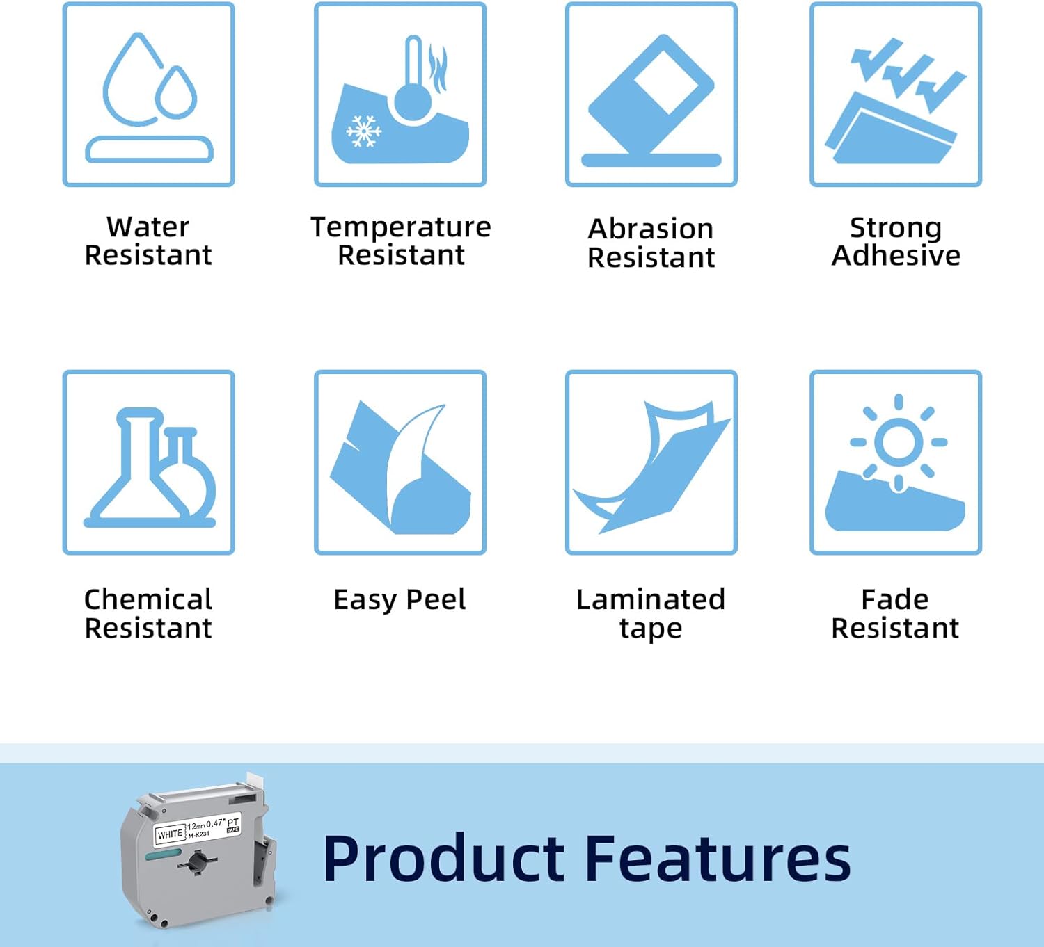 Compatible with Brother P Touch M Tape M-K231 K231s M231 MK-231 MK231 12mm 0.47'' White Label Maker Tape,Replacement for Brother PTouch PT-M95 PT-85 PT-75 PT-65 Label Makers