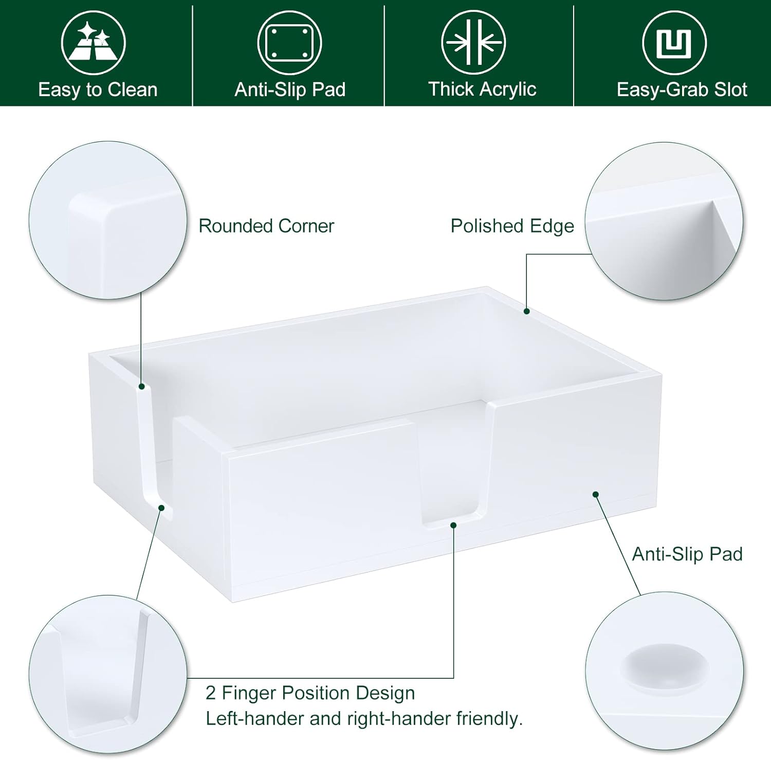 Acrylic Sticky Note Holder, Self-Stick Note Pad Holder W/O Pads - Note Dispenser Memo Pad Holder Desk Organizer for School Office Home (4''x6'' White)